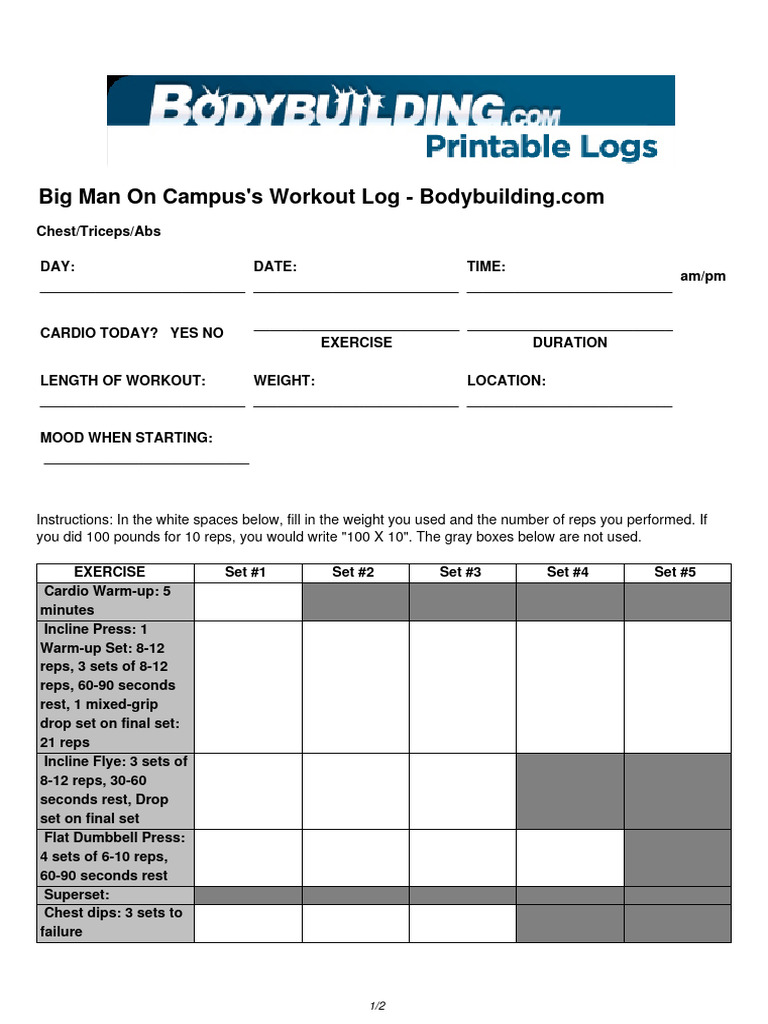 Big Man On Campus Workout Log | PDF | Teaching Methods & Materials ...