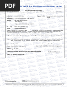 Health Insurance Policy Certificate Section80D