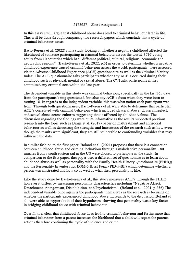 2178987 – Short Assignment 1 | PDF | Child Abuse | Child Neglect
