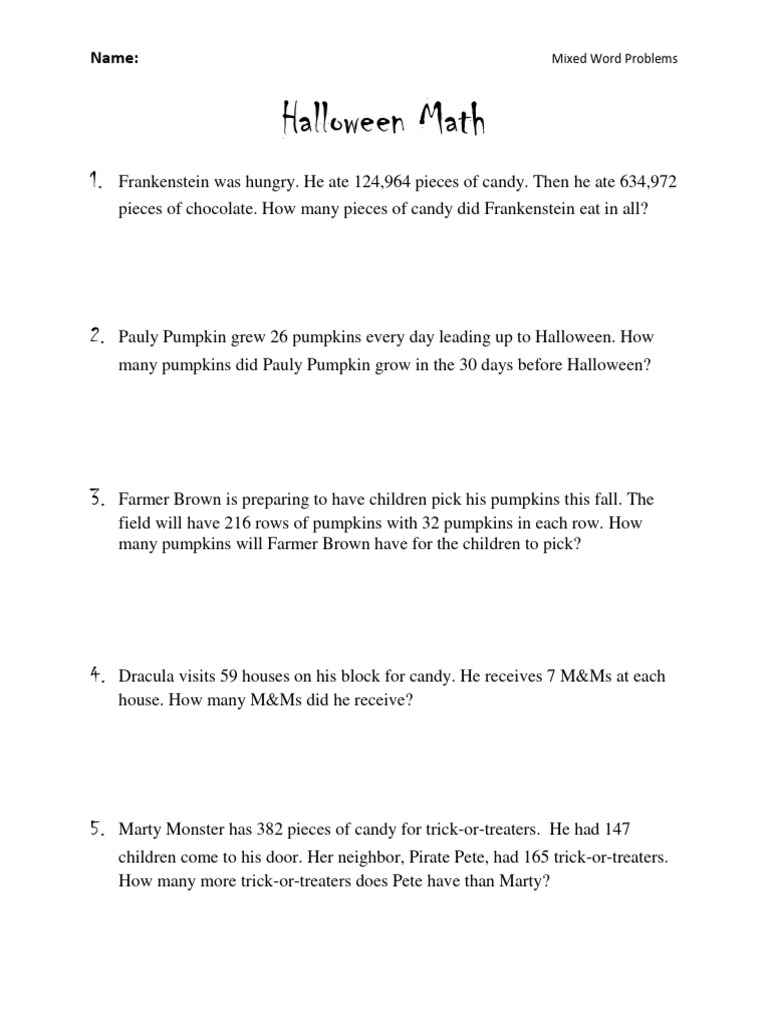 Halloween Mixed Word Problems | PDF | Trick Or Treating | Halloween