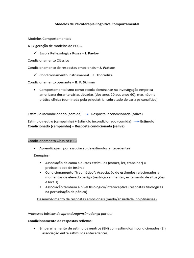 Modelos de Psicoterapia Cognitiva Comportamental | PDF | Depressão ...