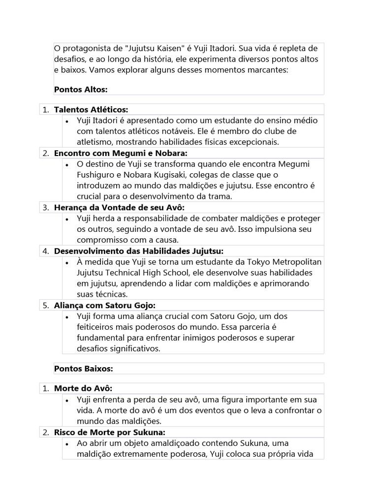 Yuji Itadori: Altos e Baixos em Jujutsu Kaisen | PDF | Ciências Sociais ...