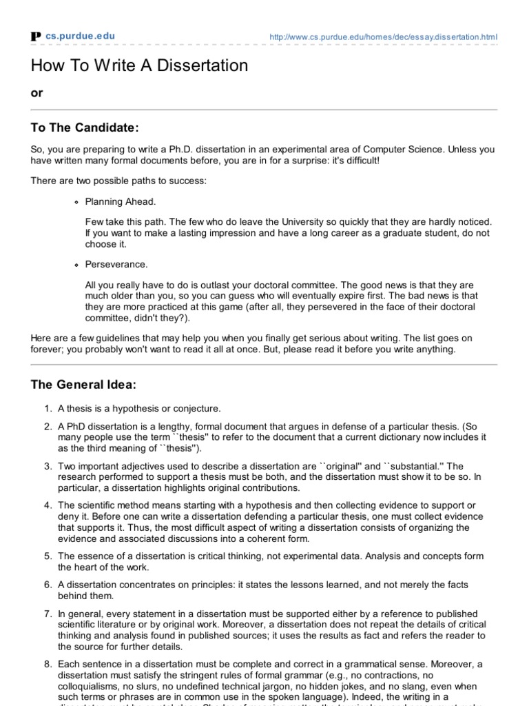 Dissertation Writing Guidelines for CS | PDF | Thesis | Scientific Method