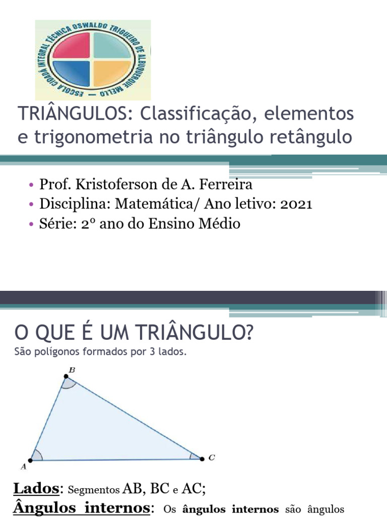 Triângulos - Definição, Elementos, Classificação e Trigonometria | PDF ...