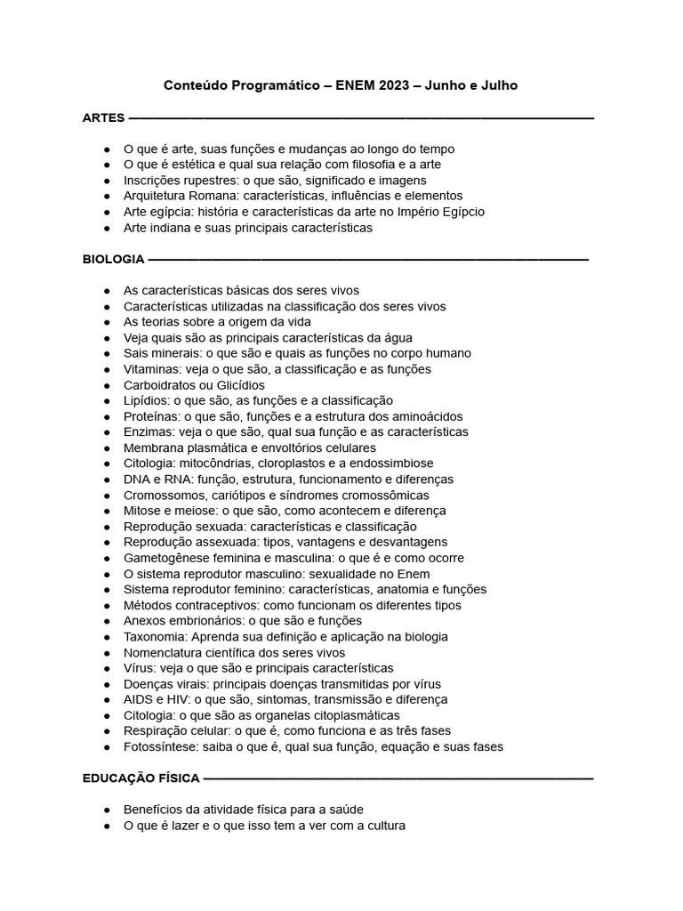 Conteúdo Programático ENEM 2023 | PDF | Força | Terra
