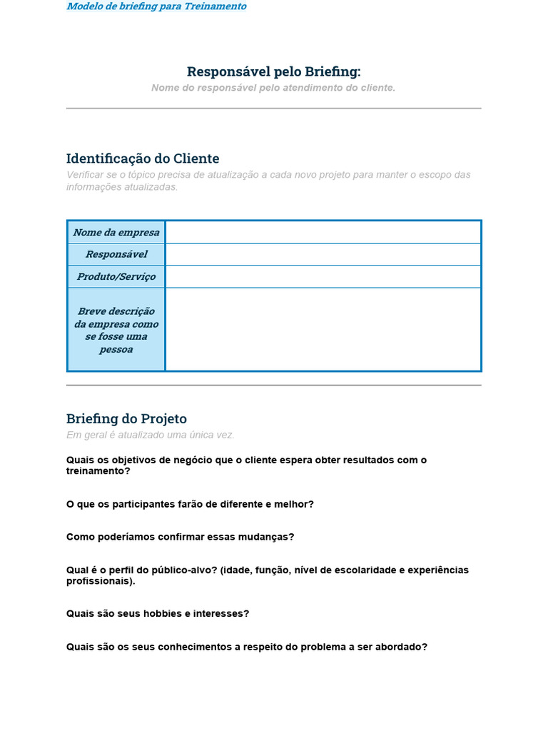Modelo de Briefing para Treinamento | PDF | Carreira e Crescimento ...