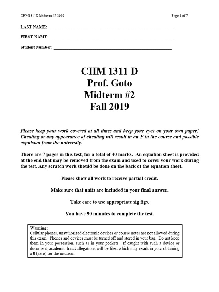 Midterm 2 (2019) | PDF | Chemical Equilibrium | Chemical Reactions
