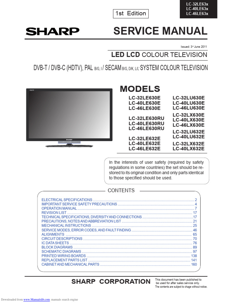 Tv lcd led sharp lc32le630e pdf hdmi specification technical