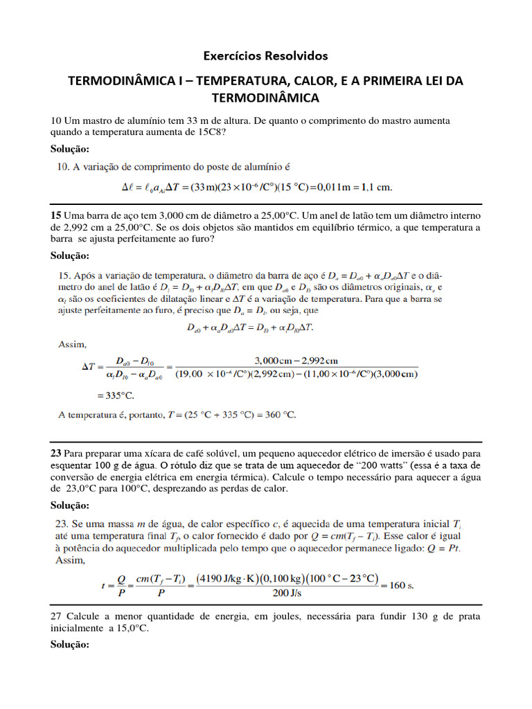 Exercícios Resolvidos Termodinâmica I - Cap 18 | PDF | Temperatura | Calor