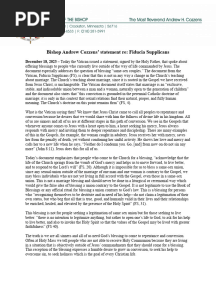 Statement of Bishop Andrew Cozzens Re Fiducia Supplicans