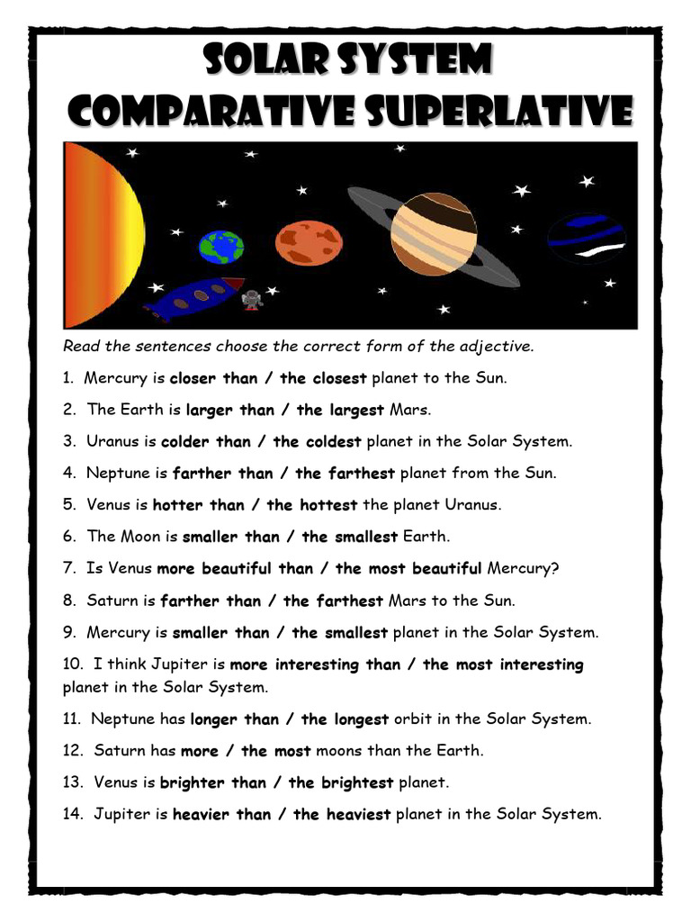 Comparative and Superlative Adjectives | PDF | Planets | Solar System