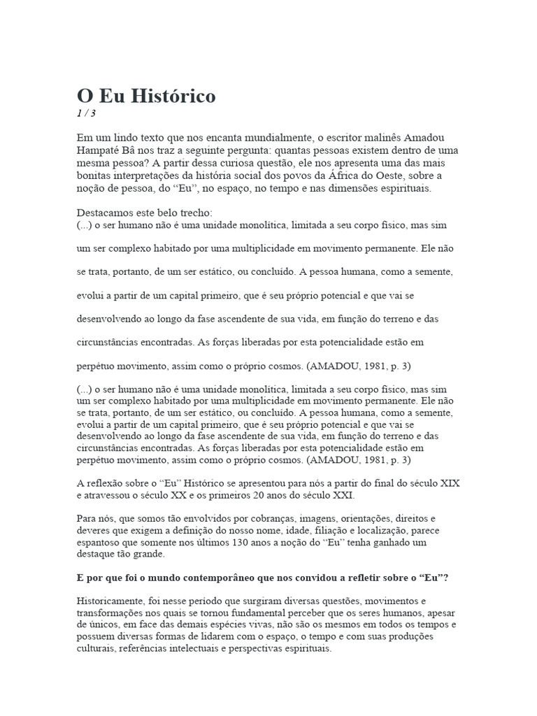 Reflexões sobre o Eu Histórico | PDF
