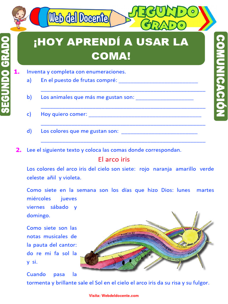 Ejercicios de la coma para 2° primaria | PDF | Artes del Lenguaje y ...