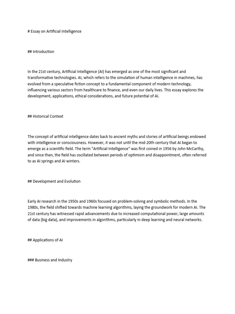 Essay on Artificial Intelligence PDF Artificial Intelligence