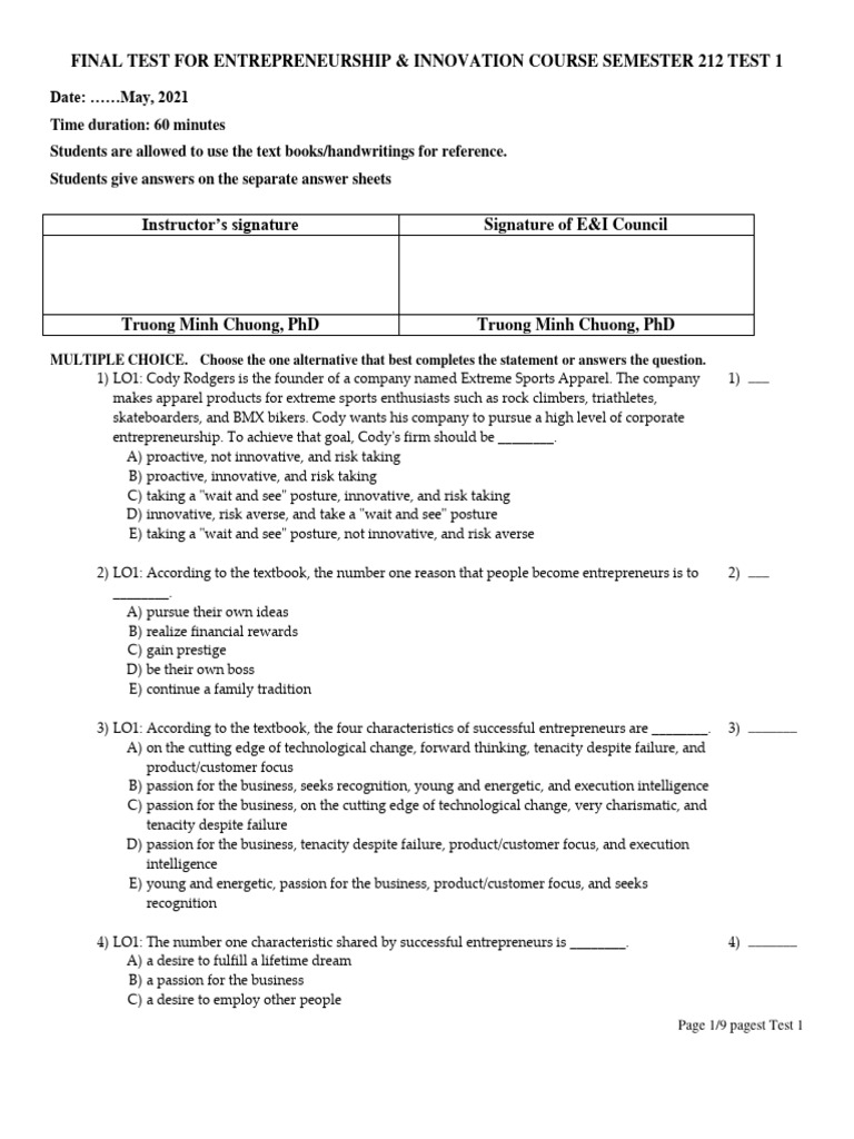 Final Test 212 Oisp EI. Ver 2 Test 1 | PDF | Business Model | Business ...