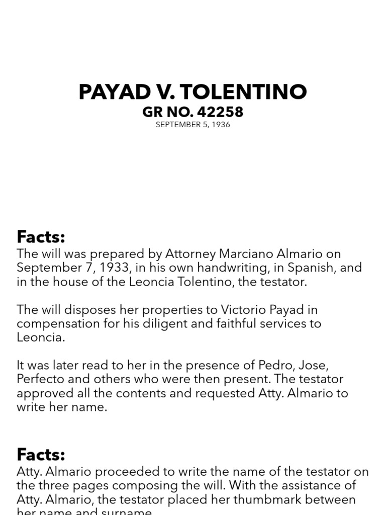 Validity of Tolentino's Will | PDF | History