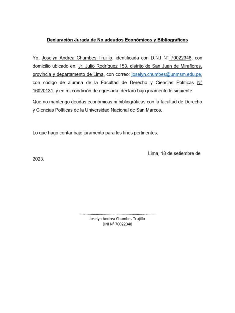 Modelo Declaracion Jurada De No Tener Adeudos Pdfdeclaracion Jurada ...