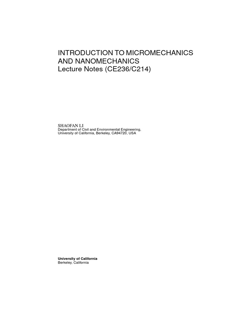 Micromechanics and Nanomechanics Overview | PDF | Linear Elasticity ...