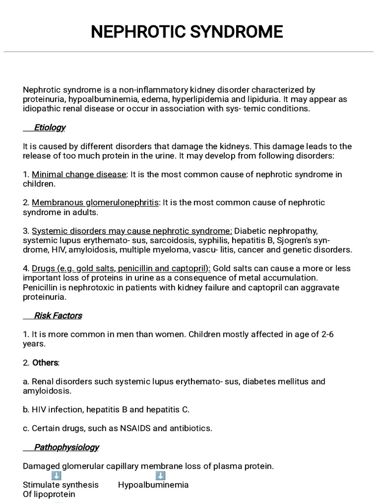 Nephrotic Syndrome Overview and Management | PDF | Edema | Kidney Disease
