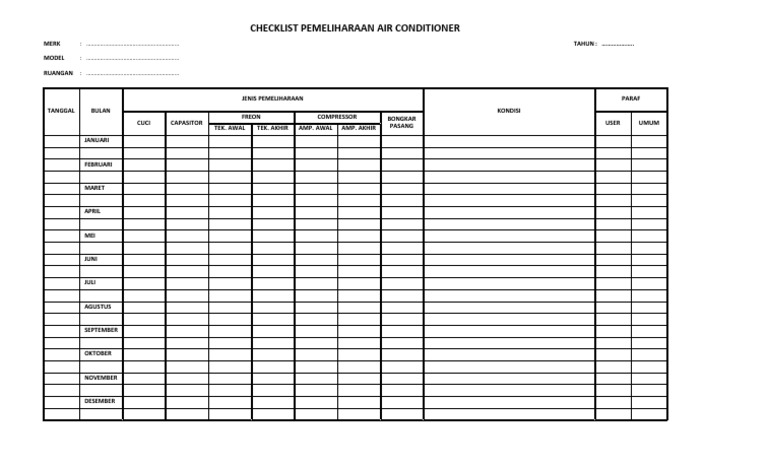 Checklist Pemeliharaan AC Bulanan | PDF