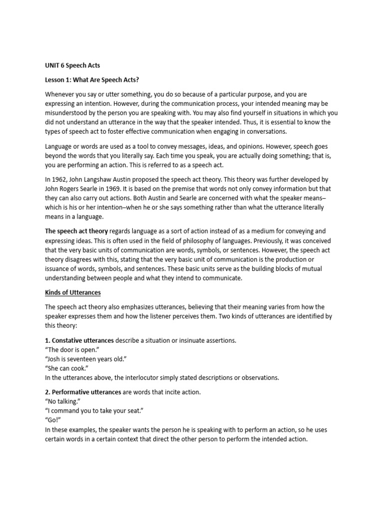Unit 6 speech acts 1 pdf human communication communication