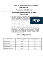 Problema de Maximización Resueltos Por SOLVER