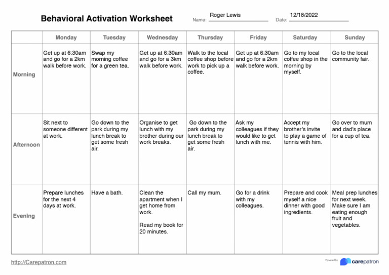 Behavioral Activation Worksheet