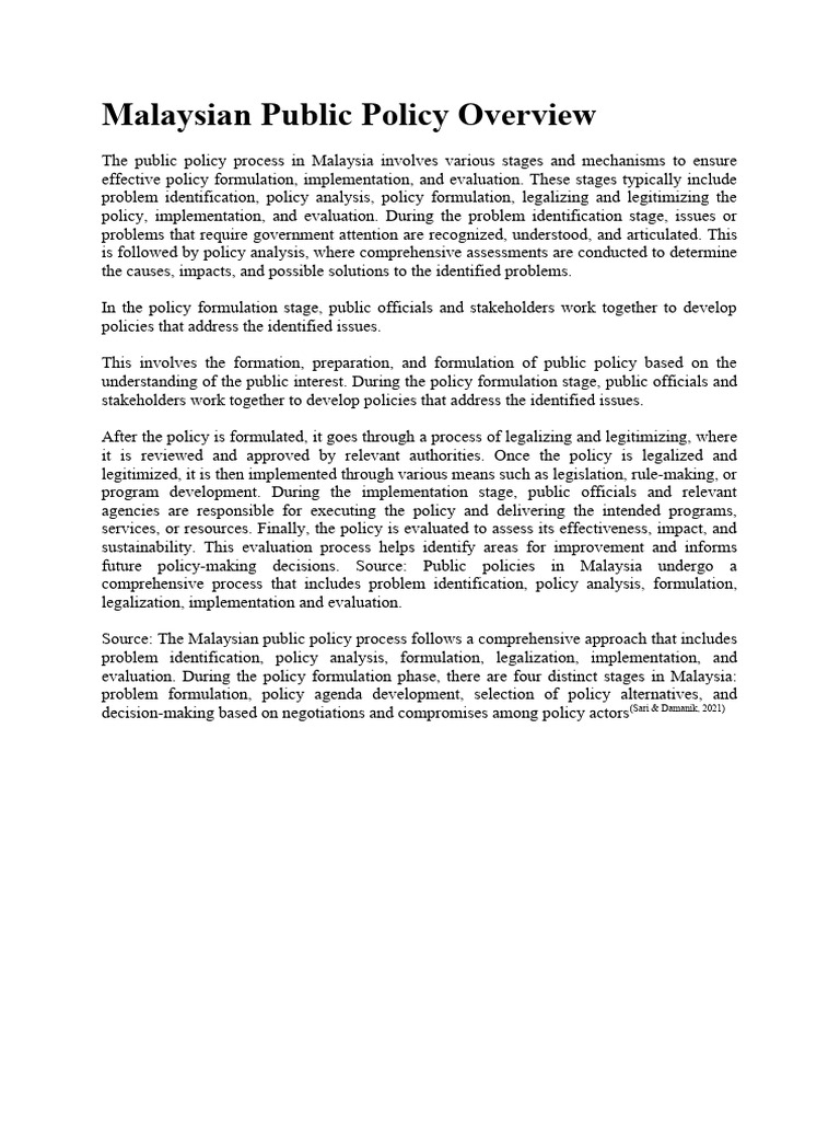 Malaysian Public Policy Process Overview | PDF | Business