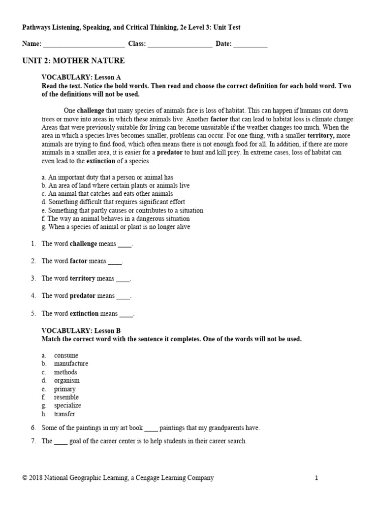 Pathways ls3 2e U02 Test | PDF
