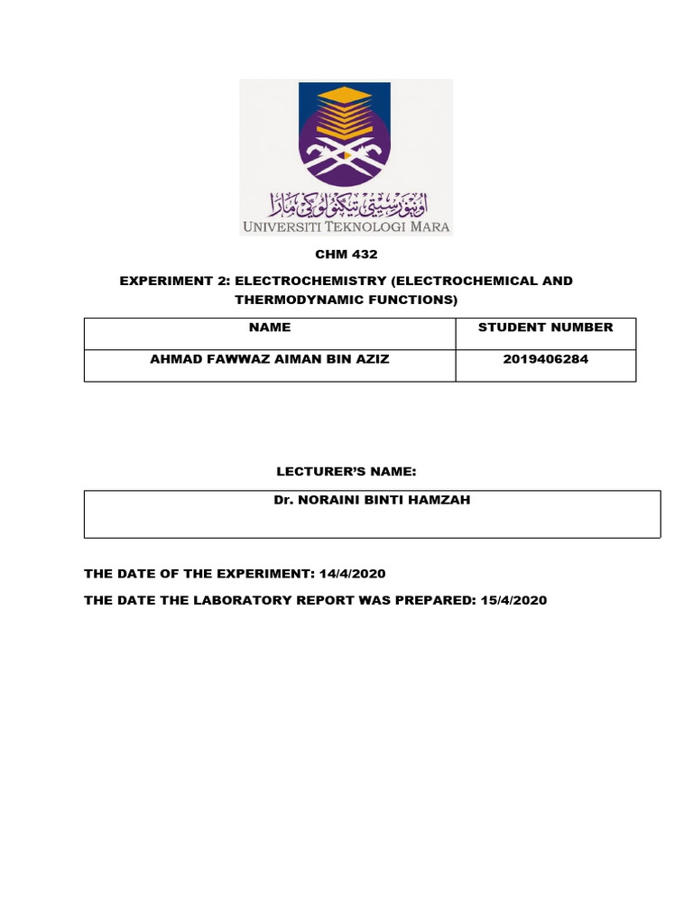 EXPERIMENT 2 Report PDF Electrochemistry Anode