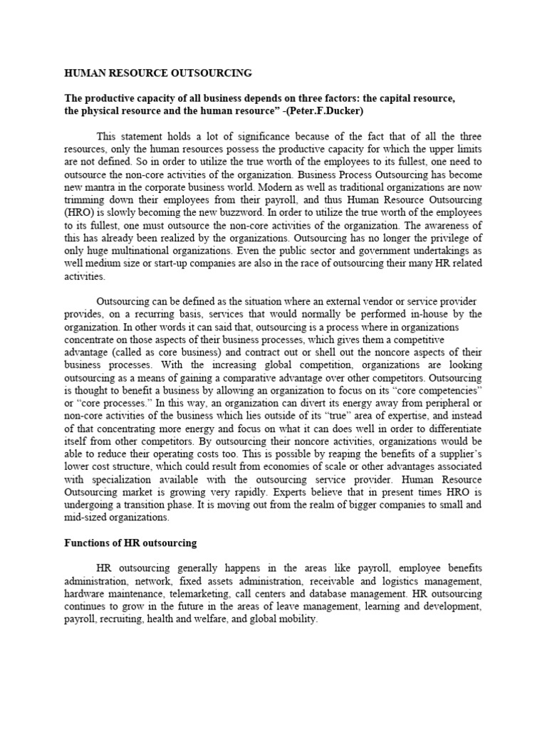 Hr Outsourcing Pdf Outsourcing Human Resources