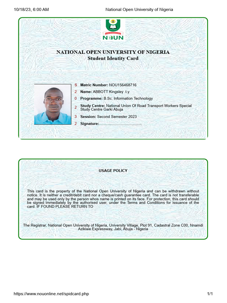 National Open University Student ID Card | PDF