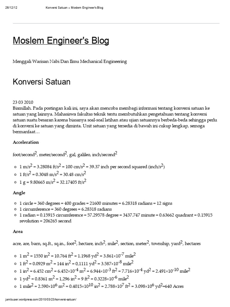 Konversi Satuan Moslem Engineer's Blog | PDF | Gallon | Grain (Unit)