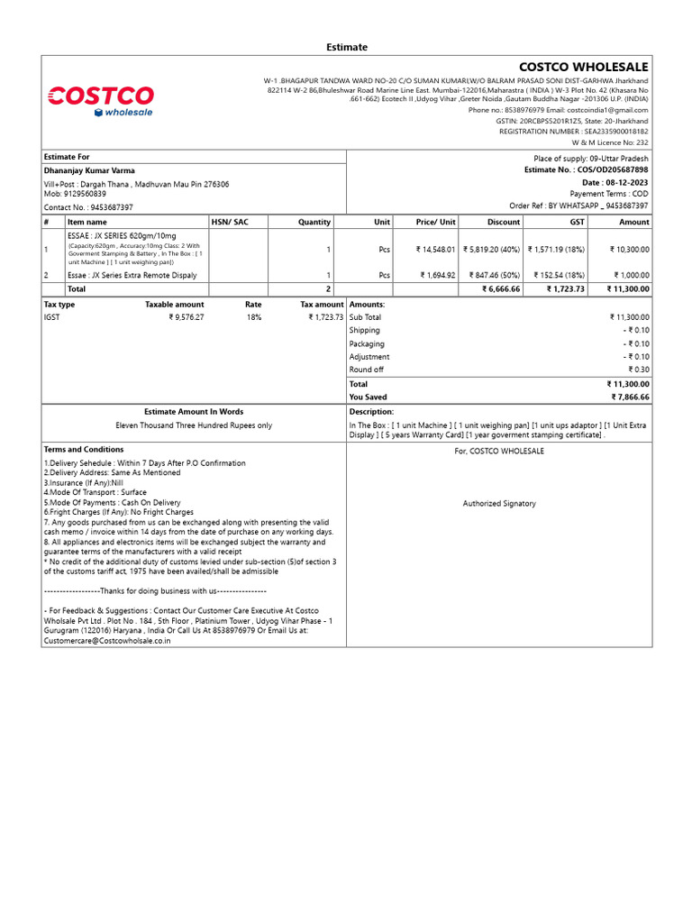 Estimate - COS OD205687898 - 08 - 12 - 23 | PDF | Government Finances ...