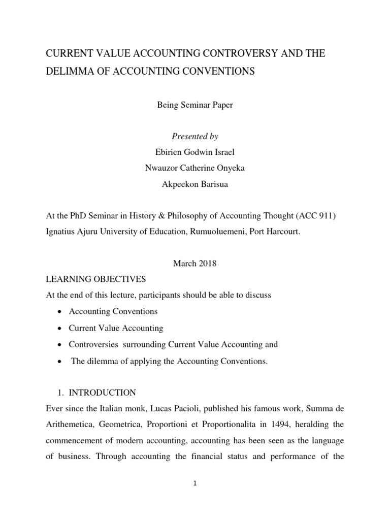 Current value accounting controversy and pdf