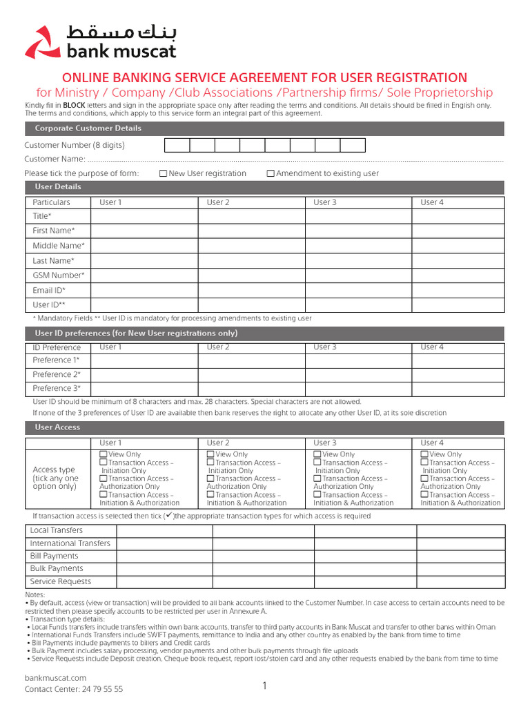Corporat Online Banking Form EN PDF Online Banking Banks & Banking