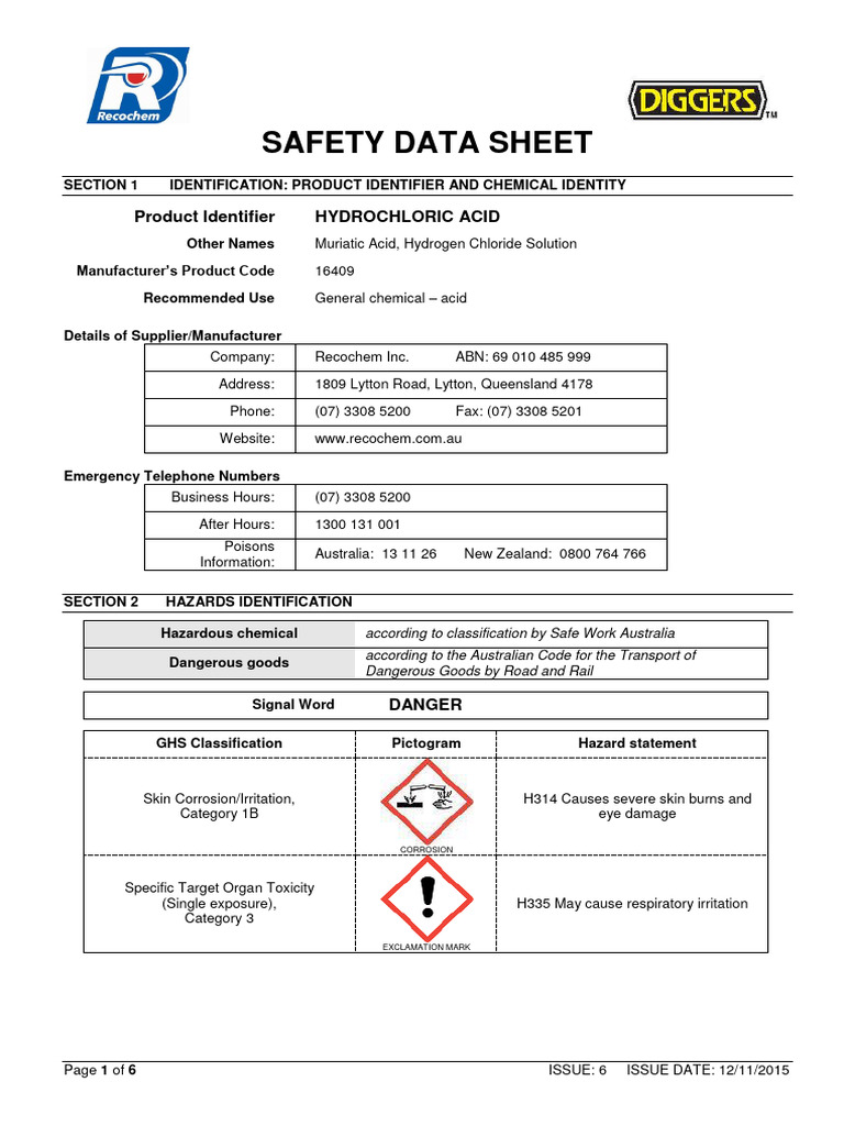 Safety data sheet recochem australia pdf physical sciences chemistry