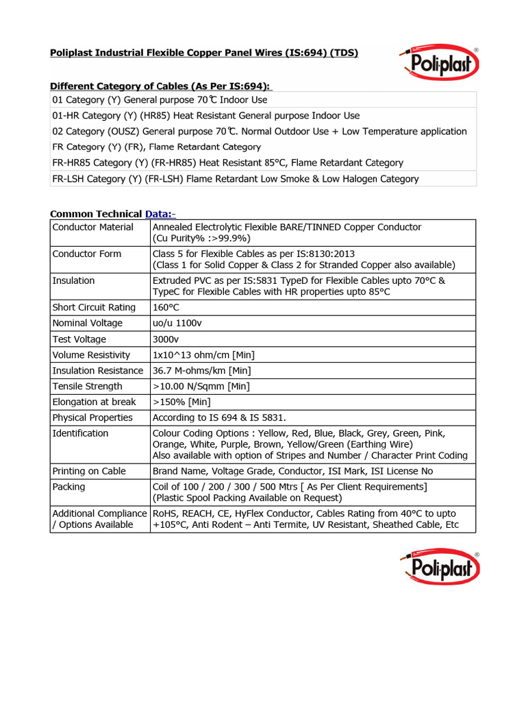 Poliplast Single Core IS694 TDS | PDF