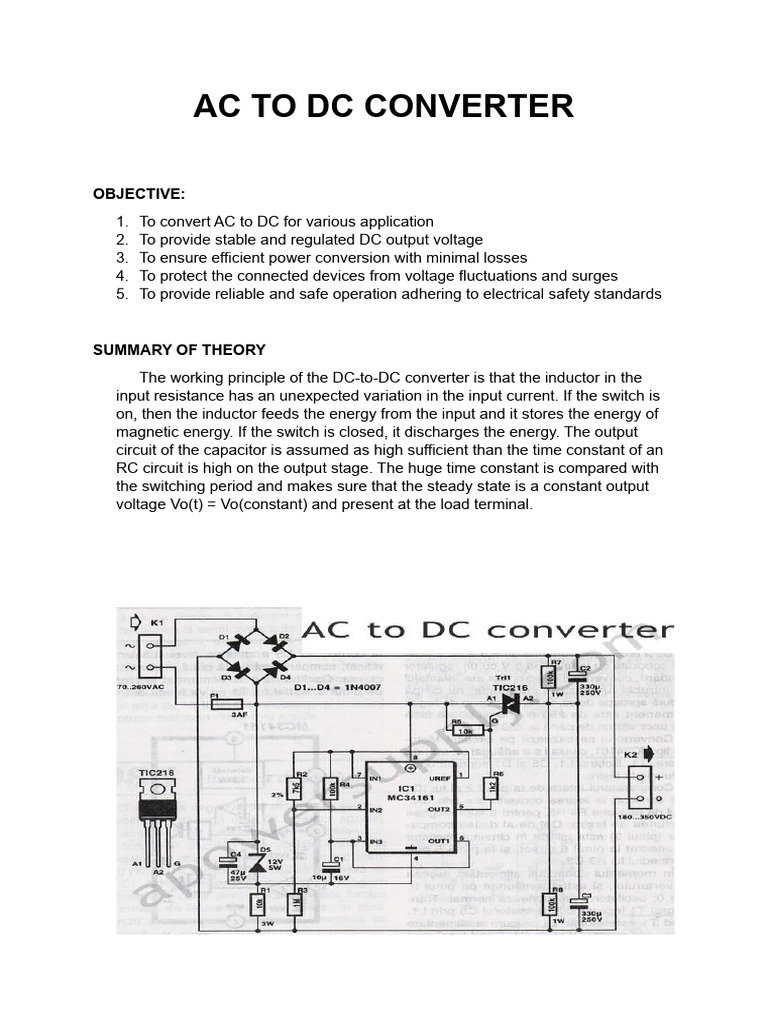 AC to DC Converter Design and Theory | PDF | Rectifier | Direct Current