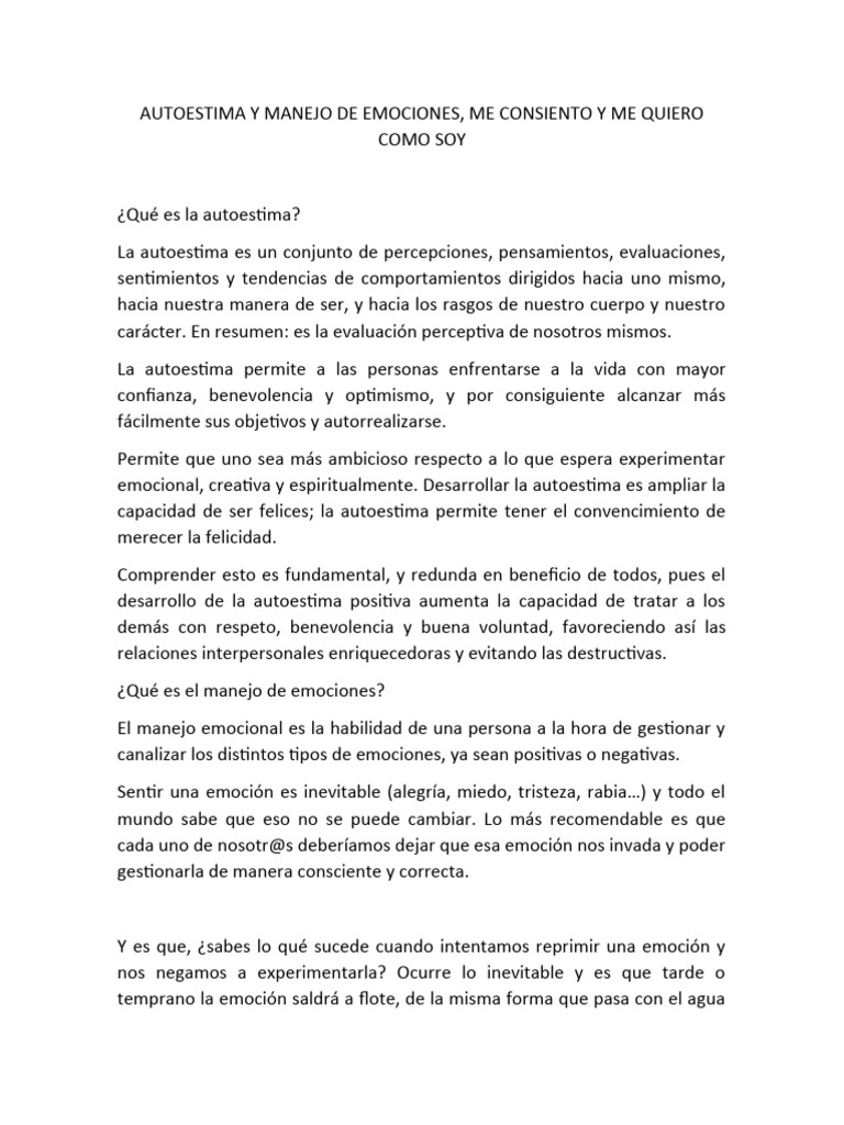 Autoestima y Manejo Emocional | PDF | Autoestima | Las emociones