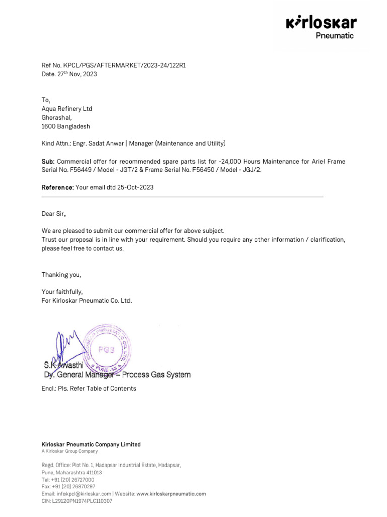Aqua Refinery Spare Parts Proposal | PDF | Letter Of Credit | Common Law