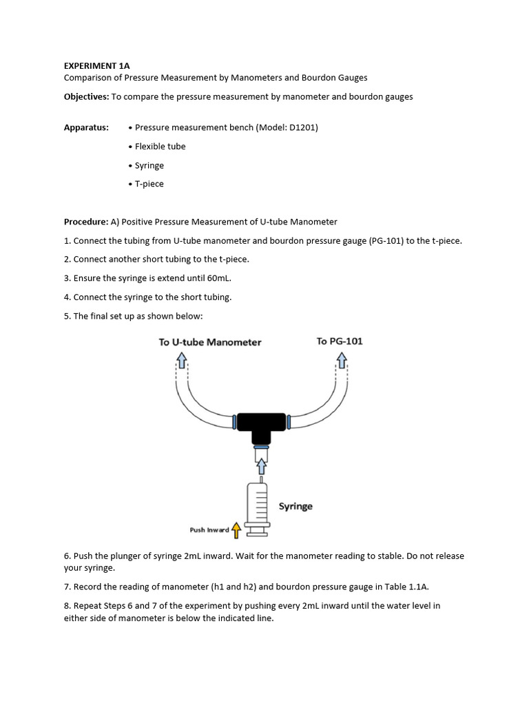 LAB 1 Comparison of Pressure Measurement by Manometers and Bourdon