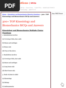 Kinesiology and Biomechanics MCQs and Answers 2023