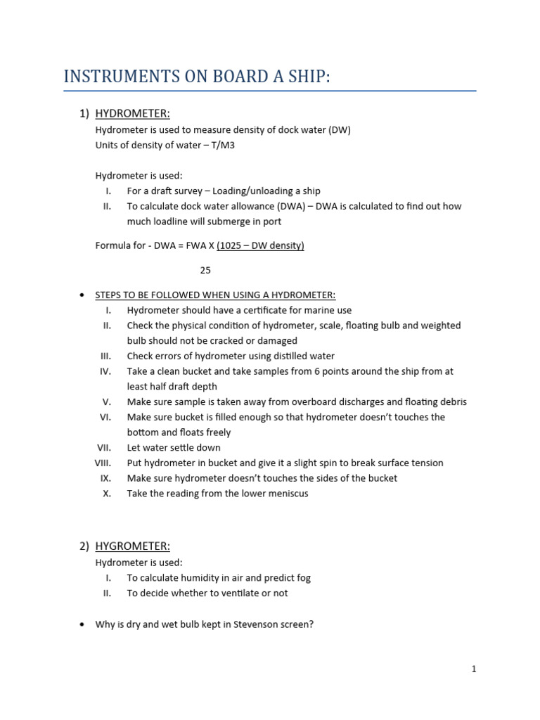 Essential Shipboard Instruments Guide | PDF | Compass | Humidity