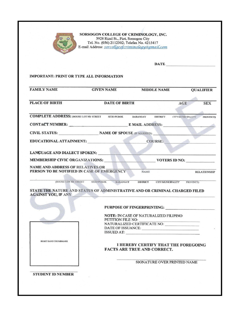 Fingerprint Specimen | PDF
