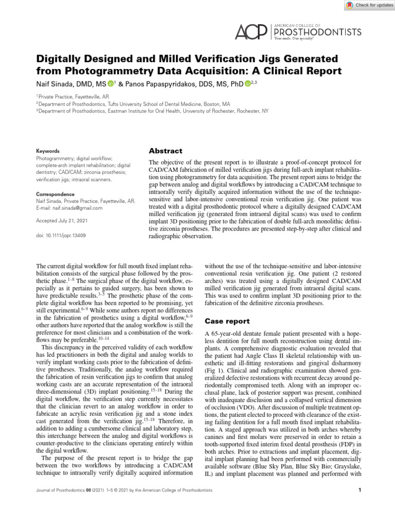 Digital Verification Jigs in Implant Dentistry | PDF | Science ...