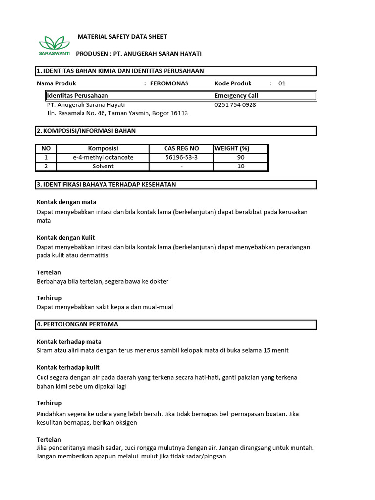 MSDS Feromonas 16 Point 2022 INA | PDF