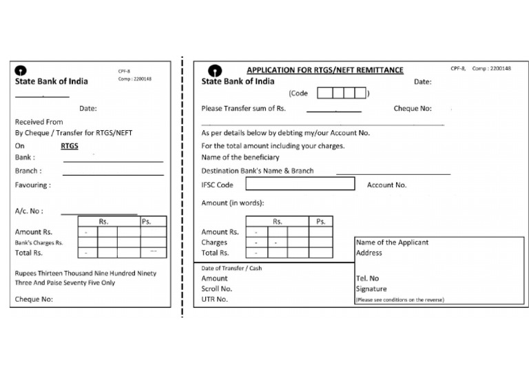 SBI Bank RTGS Form PDF Format Download | PDF