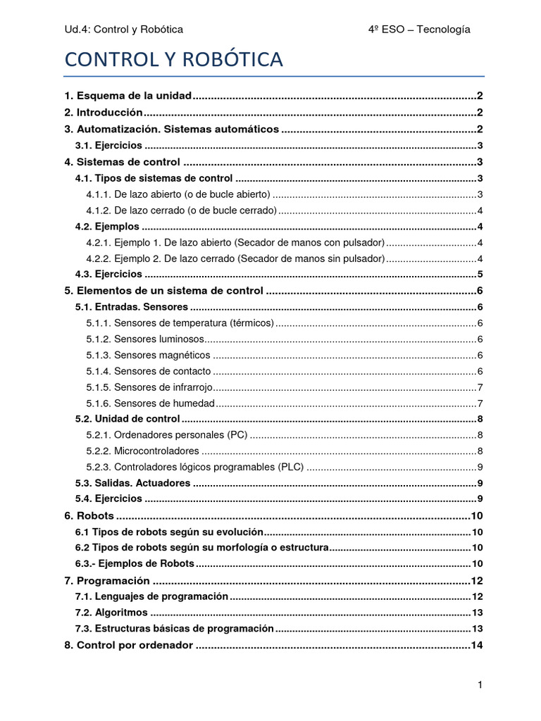 Control y Robótica en 4º ESO | PDF | Robótica | Robot