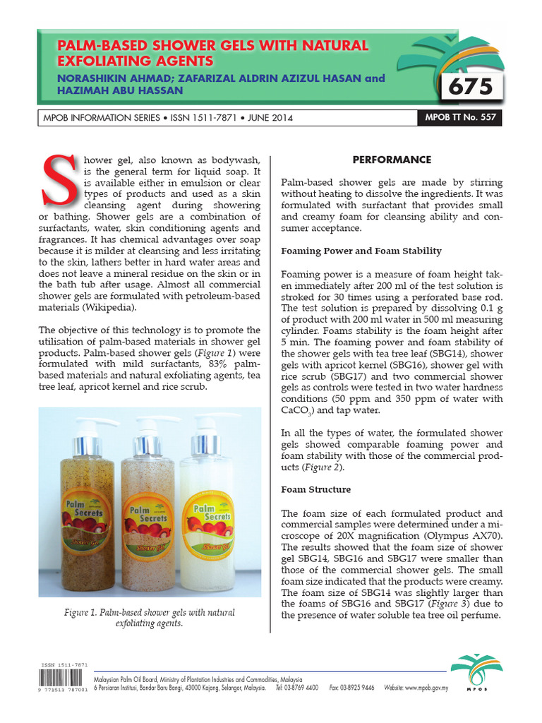 PalmBased Shower Gels With Natural Exfoliating Agents PDF Chemical